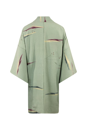 mint green upcycled kimono jacket on small model