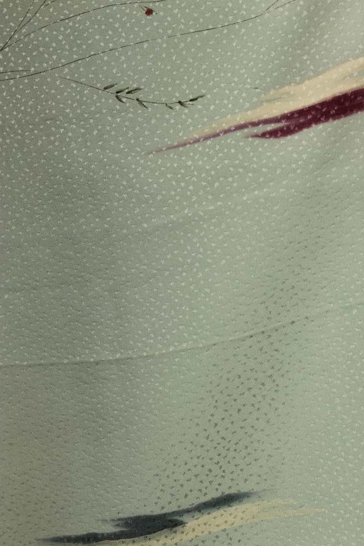 detail of silk design on silk for mint green kimono jacket