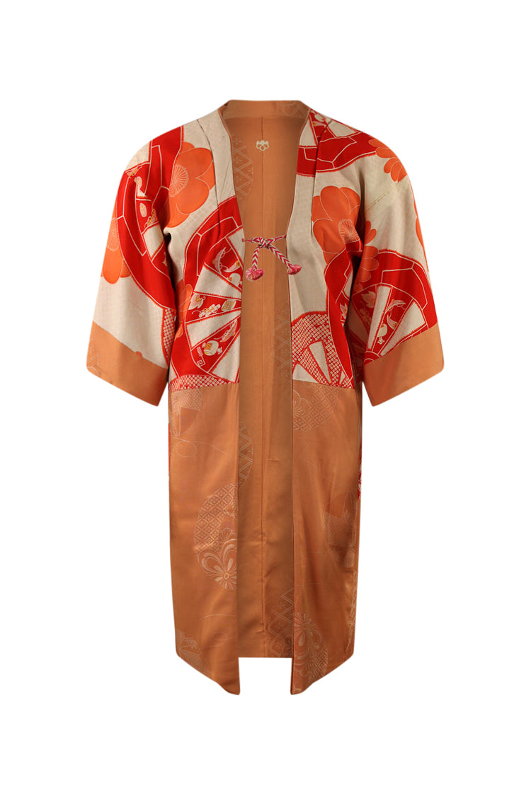 reversible vintage silk kimono jacket with red and white lining
