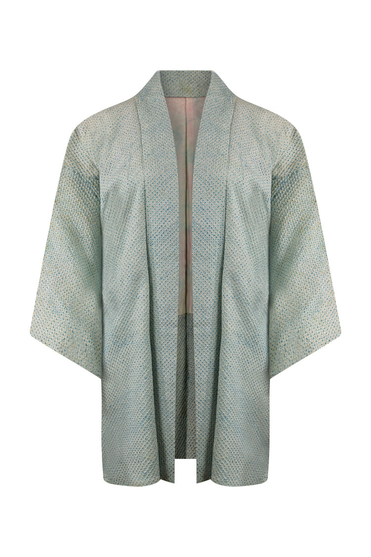 powder blue refashioned kimono jacket with reduced sleeves