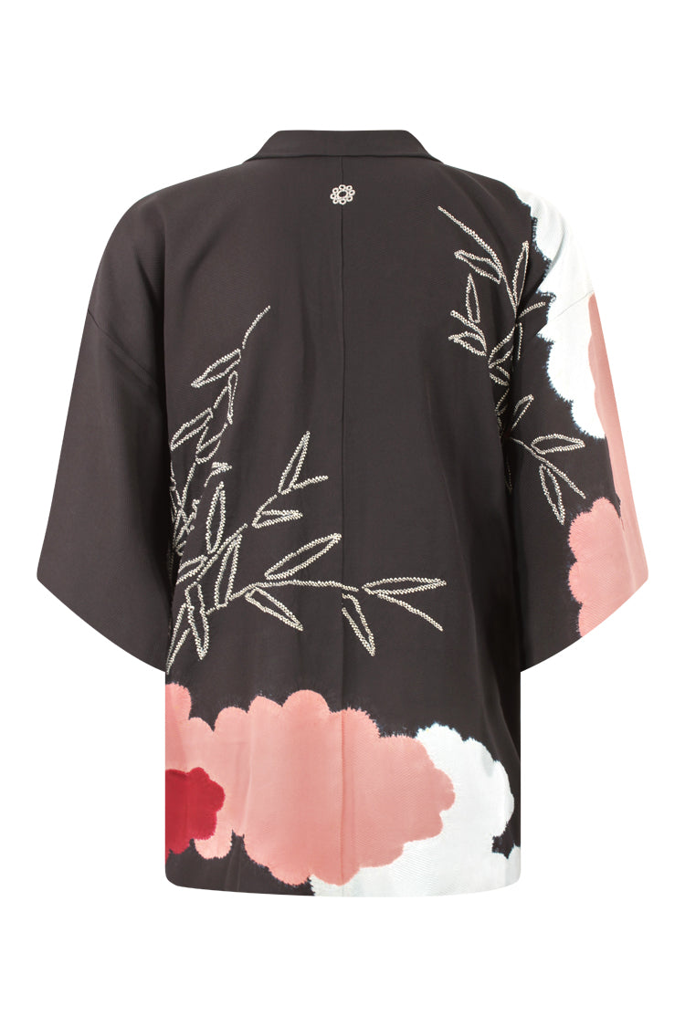 black refashioned silk kimono jacket with reduced sleeves