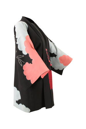 side view of kimono jacket showing reduced sleeves