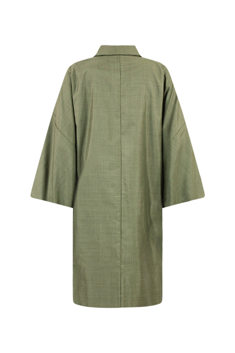 one size fits most green silk kimono jacket on small model