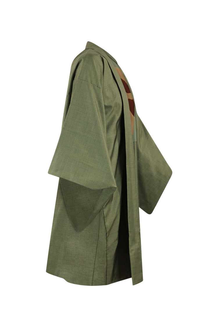 side view of mens haori kimono jacket in pretty green