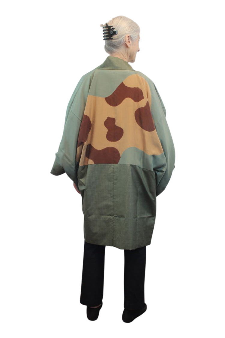 green silk vintage mens kimono coat 