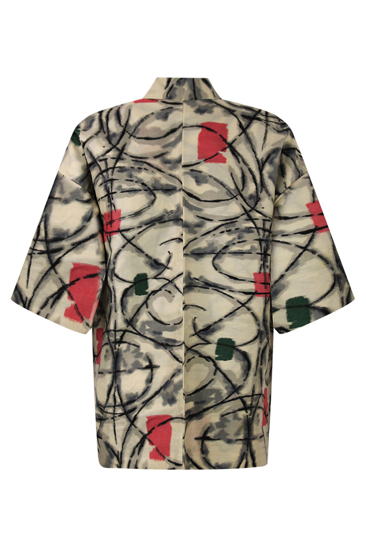black and white vintage silk kimono jacket with abstract design