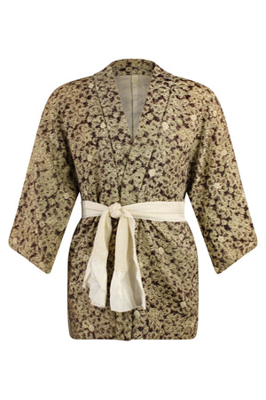 brown silk kimono jacket refashioned with modern sleeves