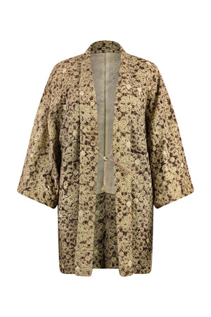 Dappled brown silk jacket with  complex shibori design
