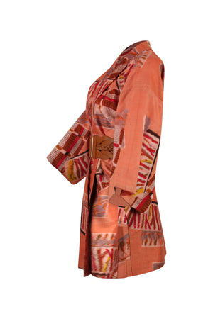 tangerine ikat kimono jacket with abstract design