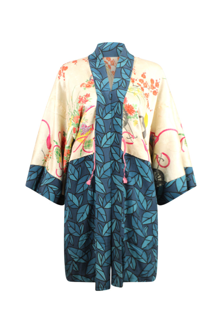 front of reversible vintage kimono jacket with modernized sleeves