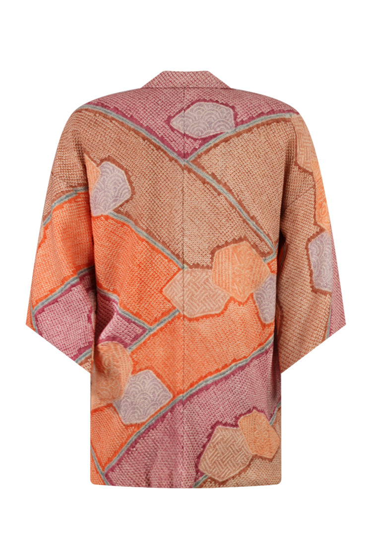 beautifully crafted, hand knotted silk kimono jacket where design matches perfectly at the seams