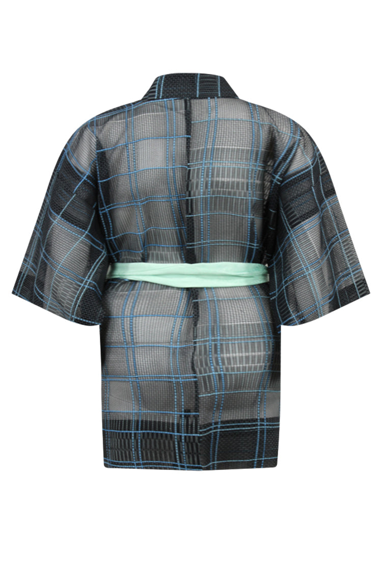 blue checkered summer silk - Kiku 