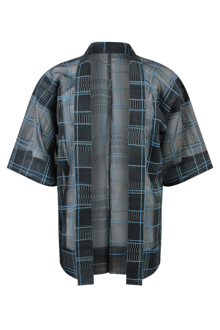 blue checkered summer silk - Kiku 