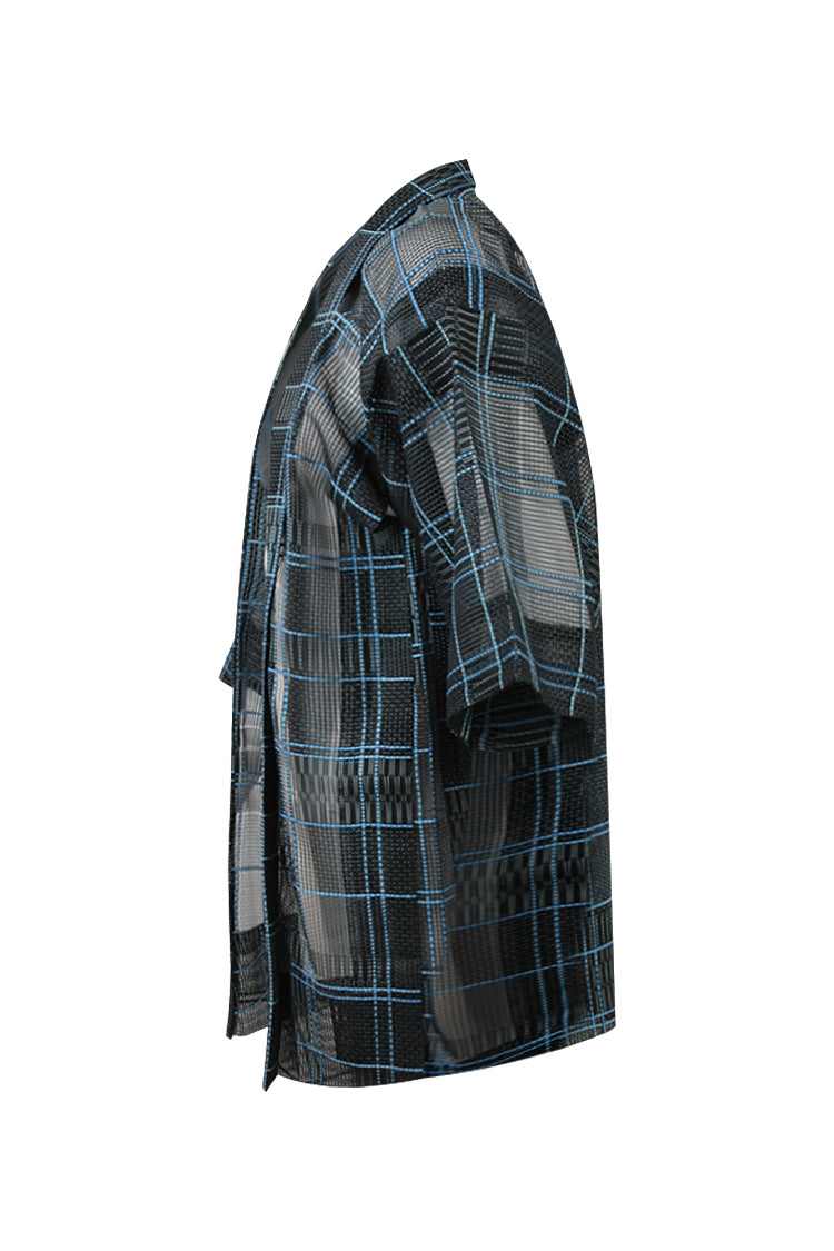blue checkered summer silk - Kiku 