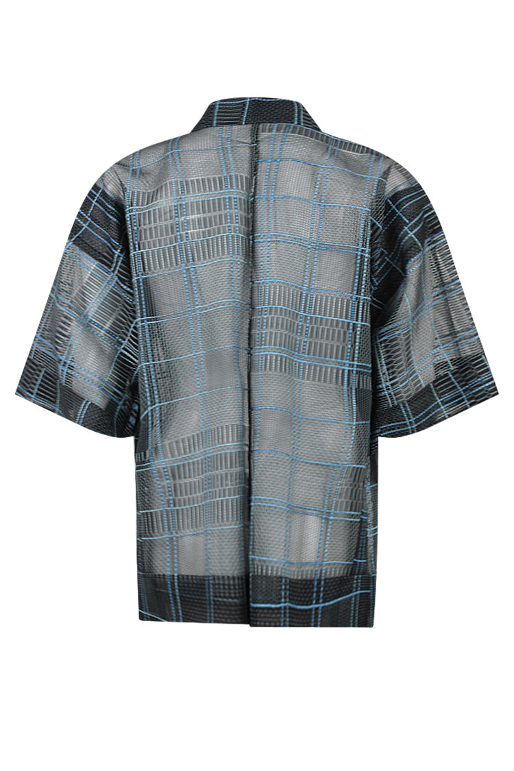 blue checkered summer silk - Kiku 