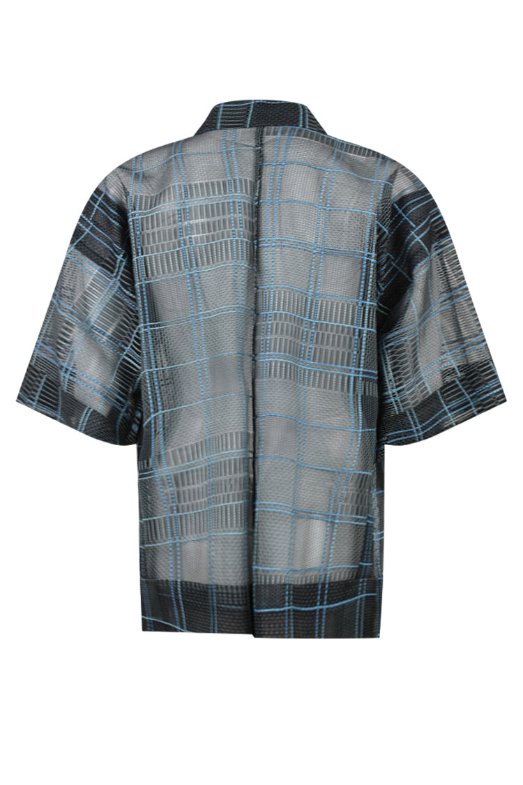 blue checkered summer silk - Kiku 
