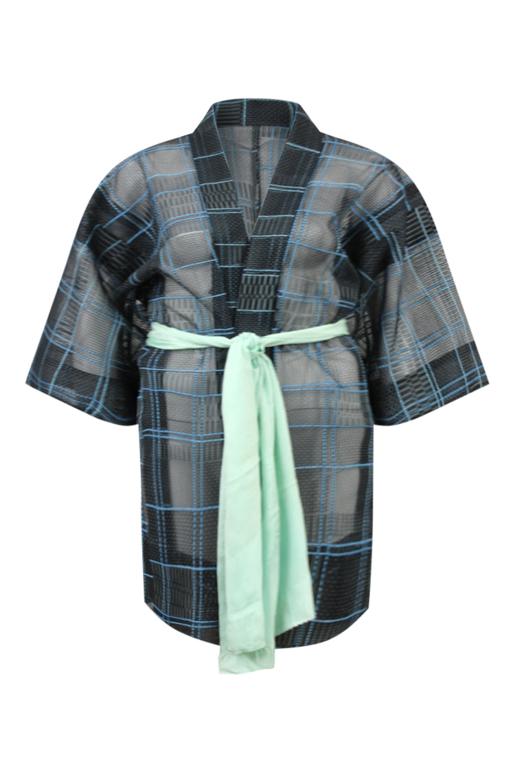 blue checkered summer silk - Kiku 
