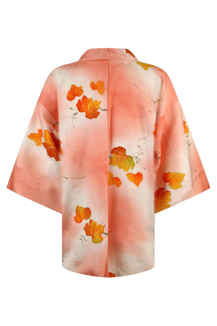 back view of variegated pink and white silk kimono jacket