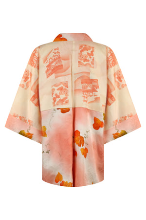 hand painted lining of orange and white reversible silk kimono jacket