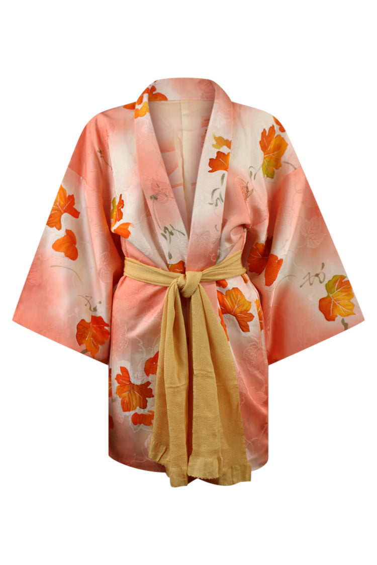 Orange and pink silk kimono jacket with modernized sleeves