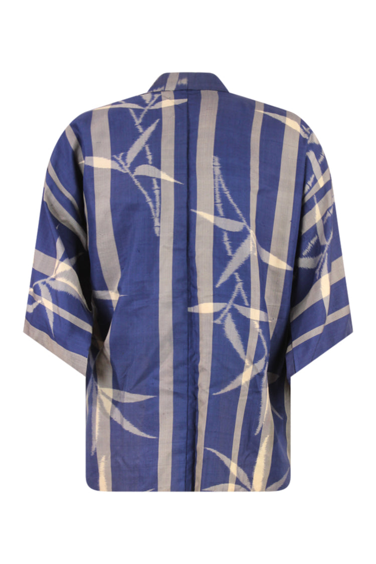 bamboo design on blue upcycled kimono jacket