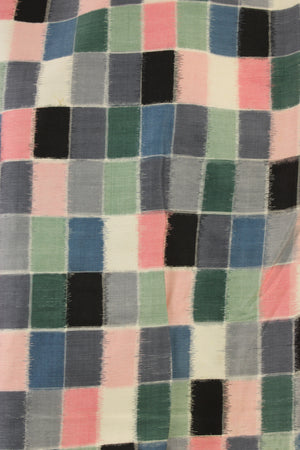 detail of meisen ikat silk with colorful checkers