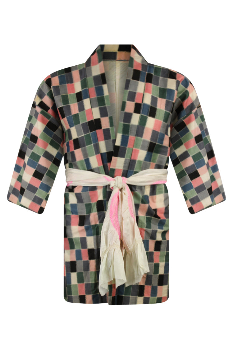 silk kimono jacket with pink sash