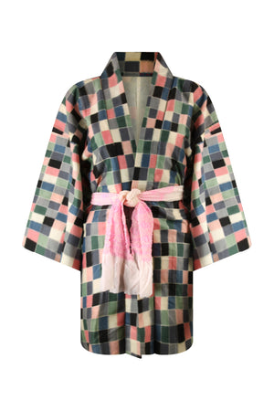 colorful ikat weave silk kimono jacket with refashioned sleeves