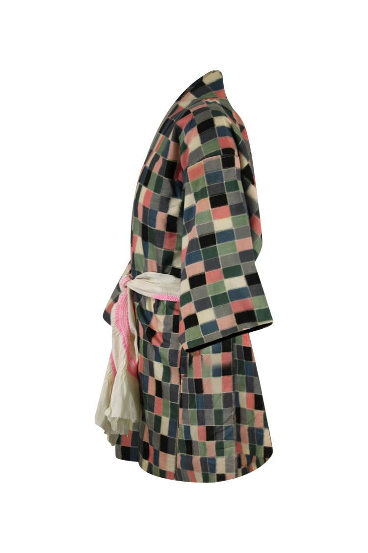 refashioned vintage silk kimono jacket with shortened sleeves