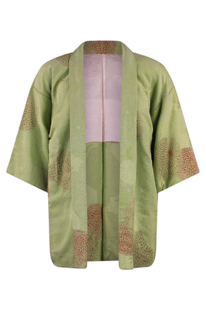 one size fits all lime green silk kimono jacket on large model