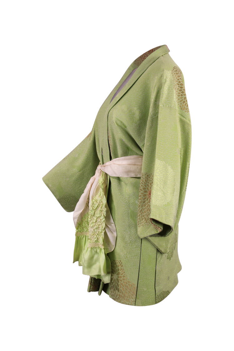 one of a kind vintage silk kimono coat in lime green