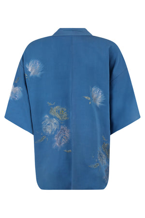 unique blue silk kimono jacket with refashioned modern sleeves