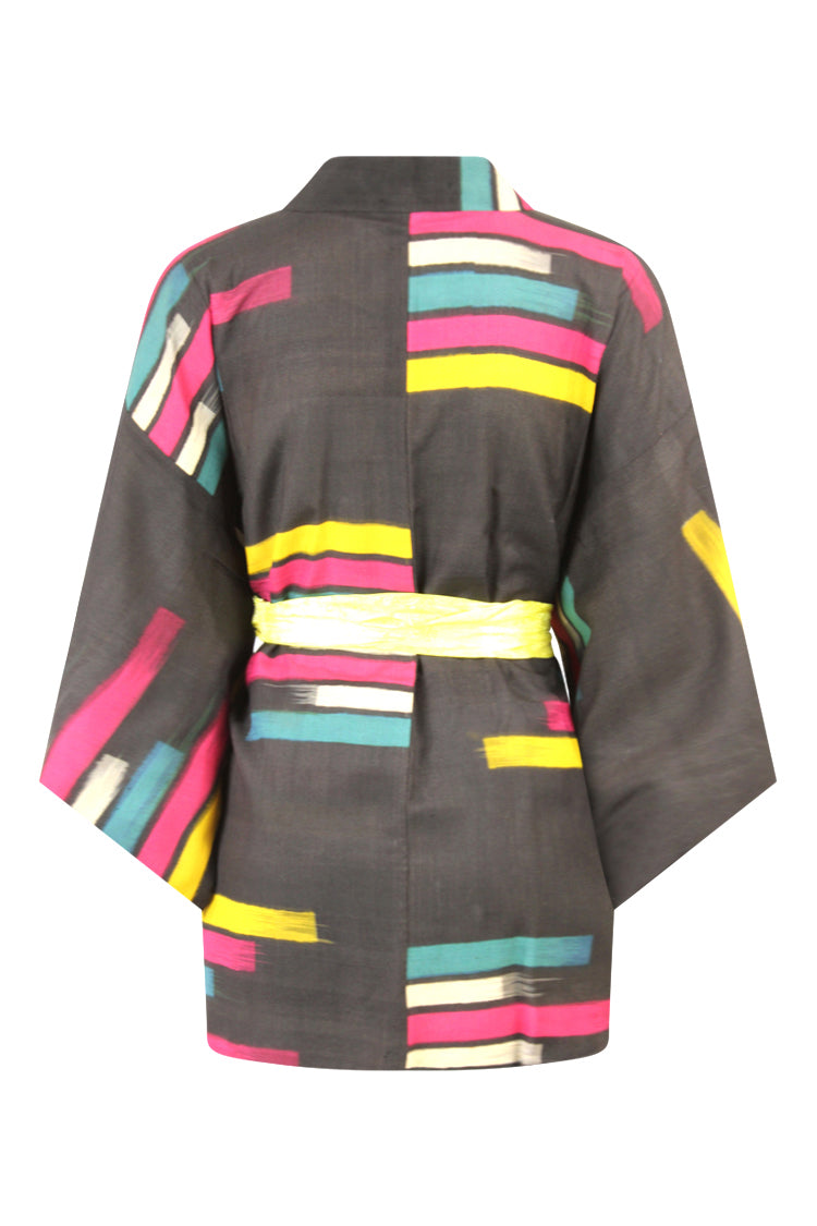 black silk vintage kimono jacket with stripes
