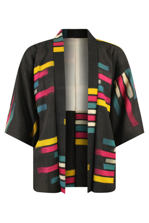 black silk vintage kimono jacket with stripes