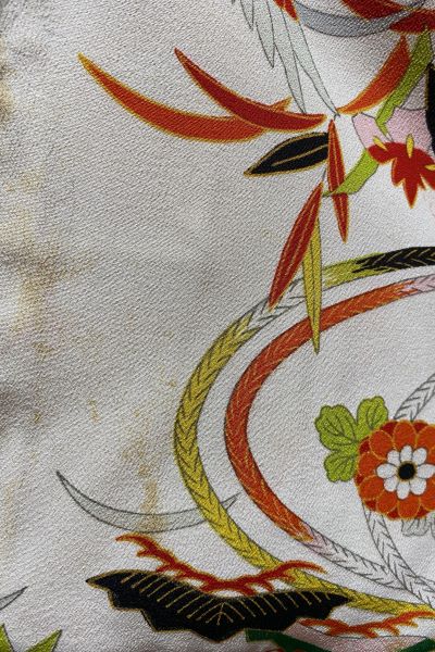 detail of soiled area on right sleeve of vintage kimono jacket