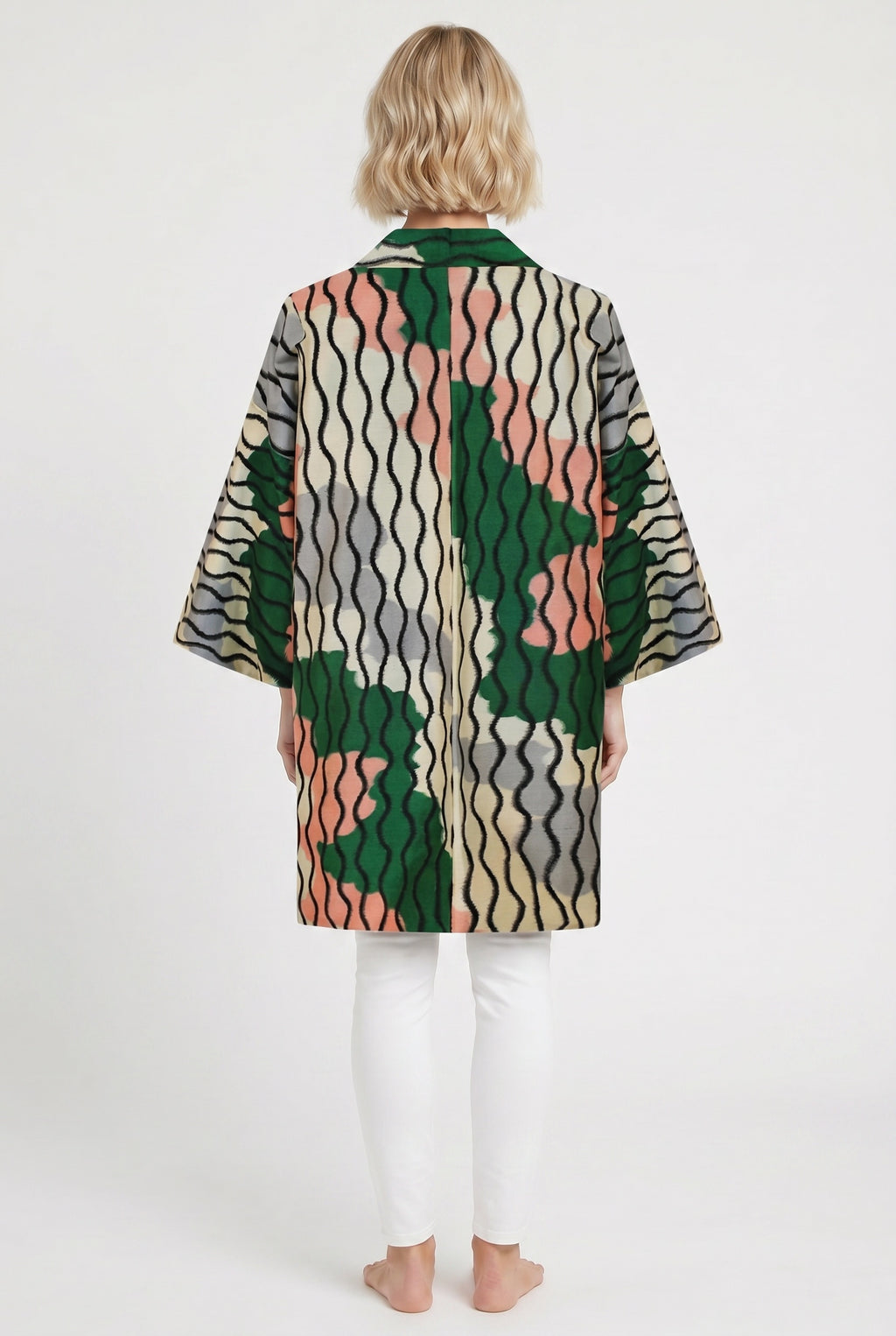 Meisen silk jacket with green pink white design