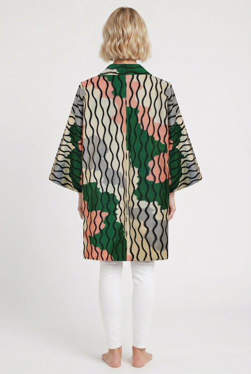 Bold Meisen Silk Kimono Jacket-Green Pink White