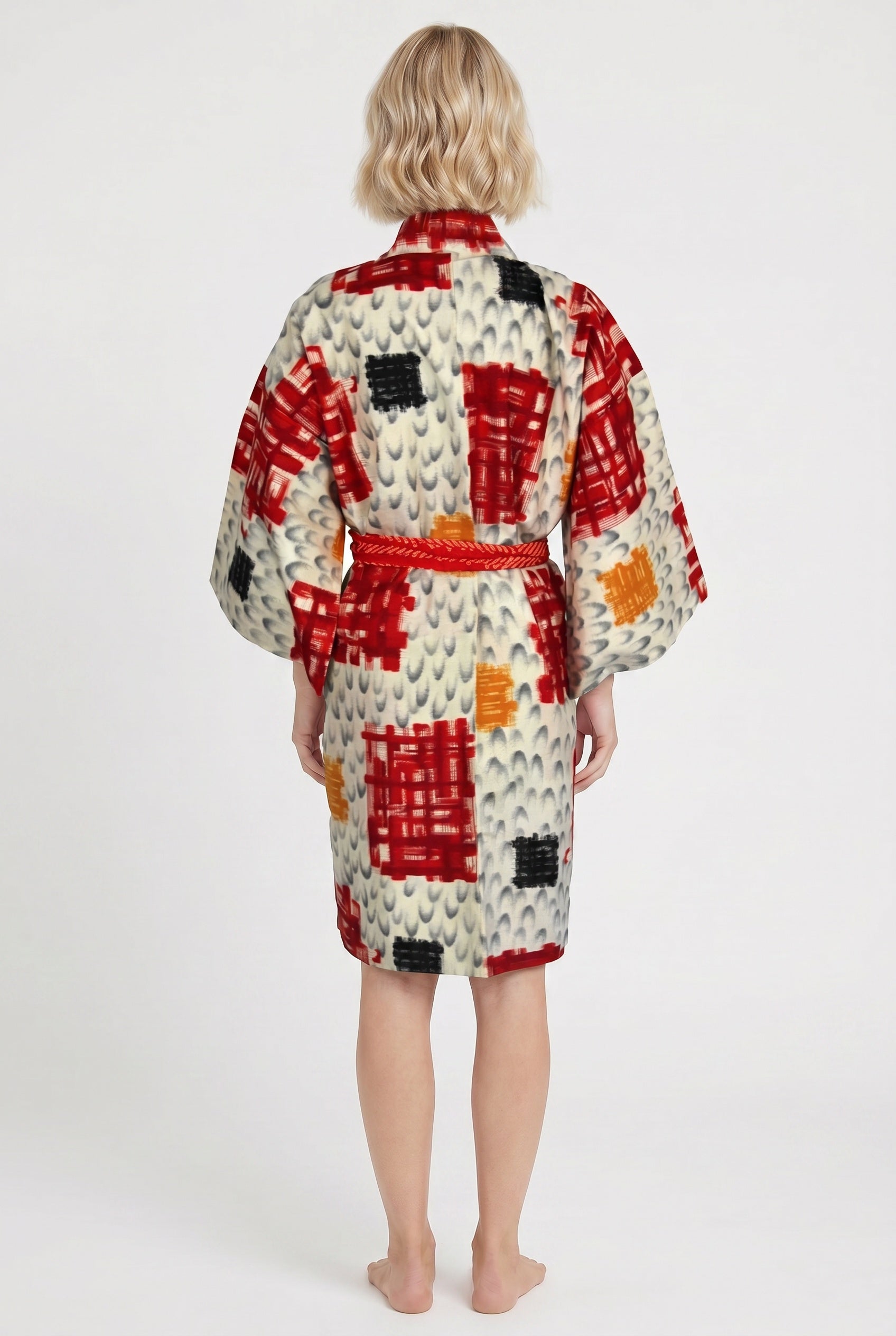 Meisen silk jacket with red, mustard and cream colors