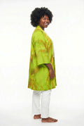 Lime green silk buttoned kimono jacket