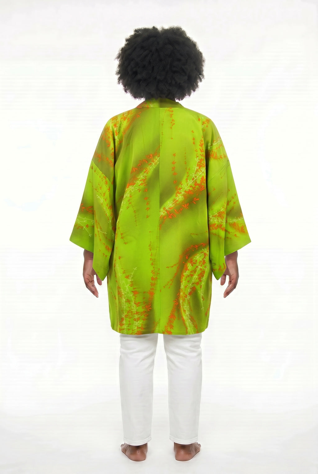 Lime green silk buttoned kimono jacket