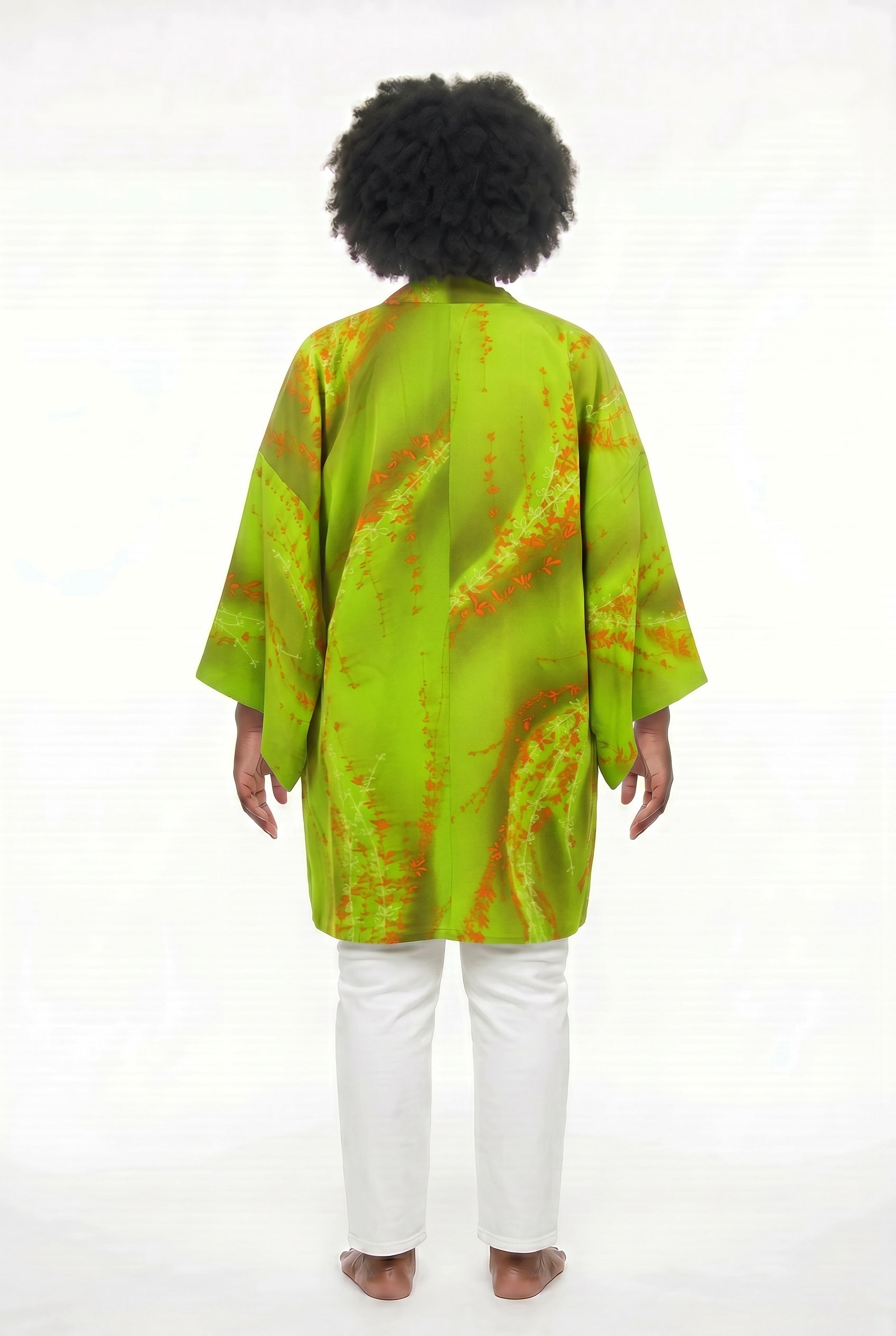 Lime green silk buttoned kimono jacket