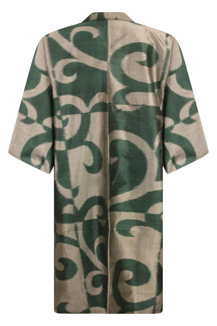 Green and gray meisen silk long kimono jacket