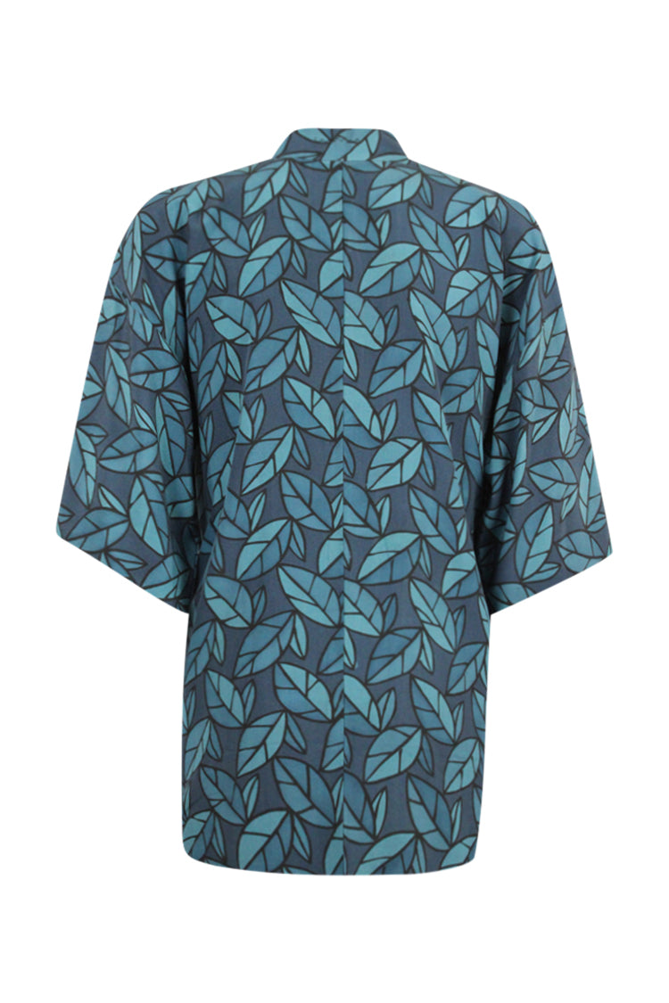 One size fits most blue kimono jacket on large model