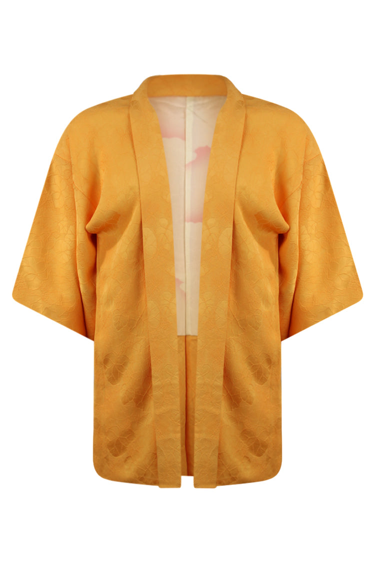 One size fits most yellow kimono jacket on large sized model