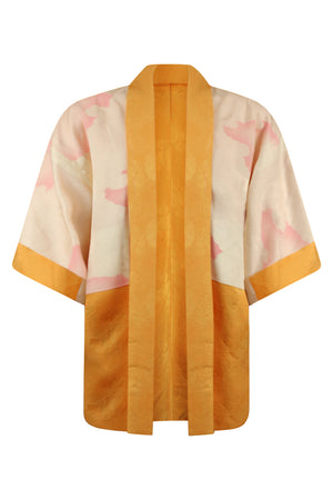 front view of lining of yellow vintage kimono jacket