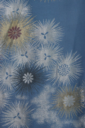 detail of silver and gold woven flowers on vintage kimono silk