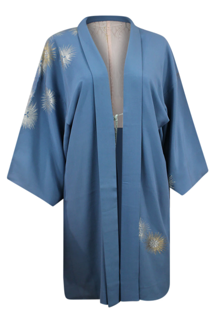 blue silk kimono jacket on small model