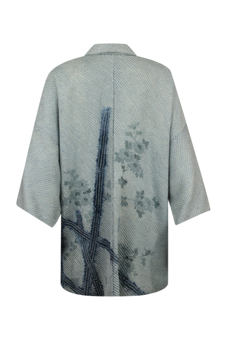 blue gray shibori silk vintage kimono jacket with abstract design