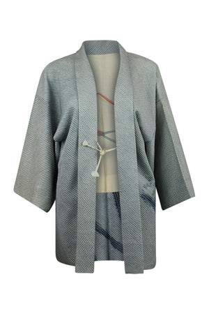front view of refashioned vintage kimono jacket with modernized sleeves