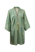 blue green silk kimono jacket with modernized sleeves